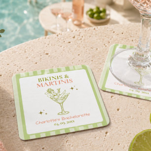 Dessous-de-verre Carré En Papier Enterrement de vie de jeune fille Bikinis et Marti