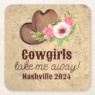 Dessous-de-verre Carré En Papier Enterrement de vie de jeune fille Cowgirl Rustique