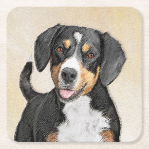 Dessous-de-verre Carré En Papier Entlebucher Mountain Dog Peinture - Art original