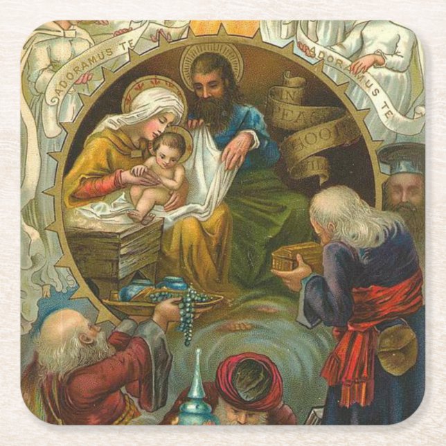Dessous-de-verre Carré En Papier Epiphanie religieuse Jésus-Marie Joseph Noël (Devant)