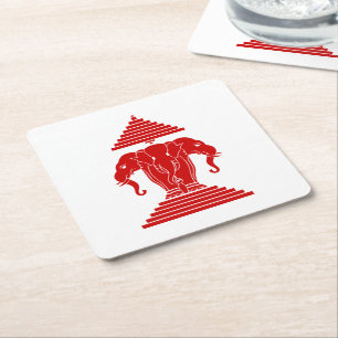 Dessous-de-verre Carré En Papier Erawan Trois éléphant en tête Lao / Laos Drapeau