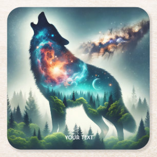 Dessous-de-verre Carré En Papier Espace forestier Imaginaire loup mignon