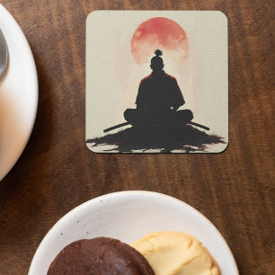 Dessous-de-verre Carré En Papier Esprit de Guerrier Samouraï Coucher de Soleil Médi
