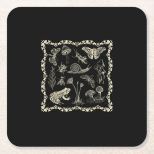 Dessous-de-verre Carré En Papier Esthétique Cottagecore Grenouille Et Champignon Go