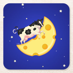 Dessous-de-verre Carré En Papier Et la vache s'est cognée sur la lune au fromage