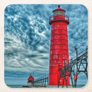 Dessous-de-verre Carré En Papier États-Unis, Grand Haven, Michigan, phare