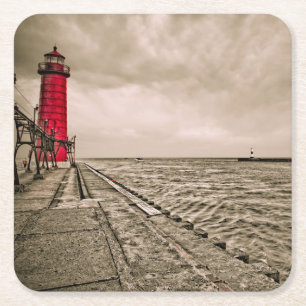 Dessous-de-verre Carré En Papier États-Unis, Michigan, Grand Haven Lighthouse