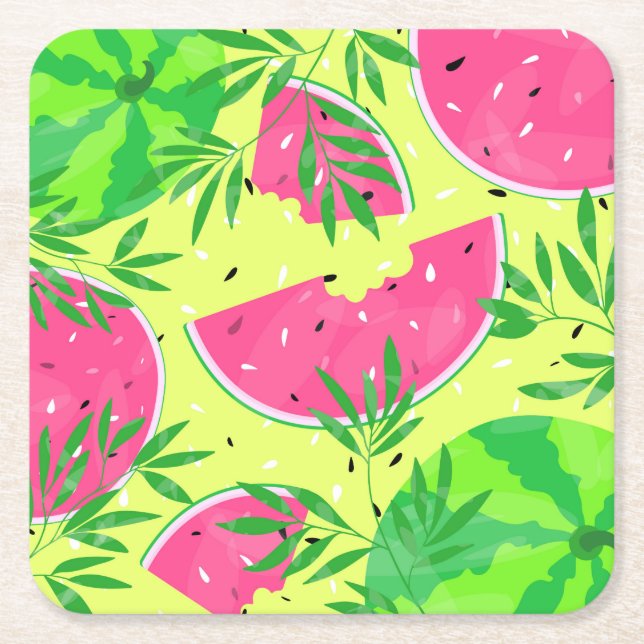 Dessous-de-verre Carré En Papier Été Watermelon Branches Graines Bright Tropical (Devant)