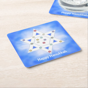 Dessous-de-verre Carré En Papier Étoile de Hanukkah et flocons de neige bleus