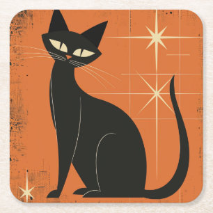Dessous-de-verre Carré En Papier Étoiles de chat noir vintage Retro MCM Orange noir