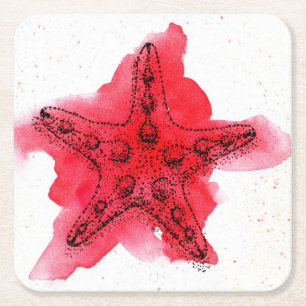 Dessous-de-verre Carré En Papier Étoiles de mer d'aquarelle