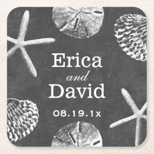Dessous-de-verre Carré En Papier Étoiles de mer de mariage de plage et tableau de