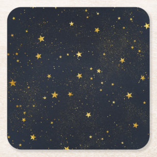 Dessous-de-verre Carré En Papier Étoiles D'Or Dans Le Ciel Nocturne