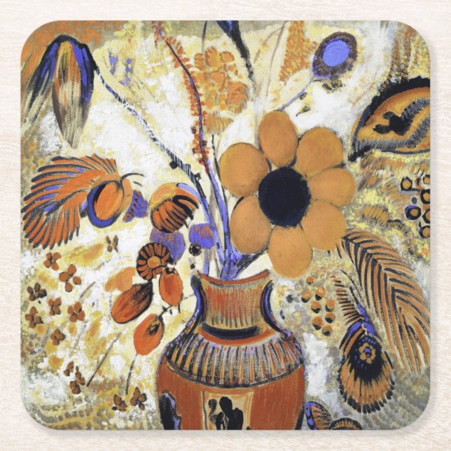 Dessous-de-verre Carré En Papier Etruscan vase with Flowers, Redon (Devant)