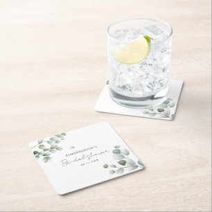 Dessous-de-verre Carré En Papier Eucalyptus Botanique Mariage Script Fête de Fiança