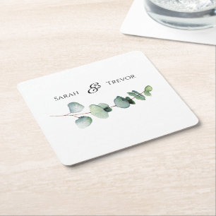 Dessous-de-verre Carré En Papier Eucalyptus Verdure Élégant minimaliste Mariage