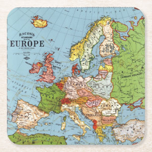 Dessous-de-verre Carré En Papier Europe vintage Carte générale du 20e siècle Lithog