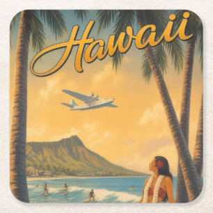 Dessous-de-verre Carré En Papier Évasion Aloha de la fille Hula Hawaïenne vintage P