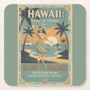 Dessous-de-verre Carré En Papier Évasion vintage hawaïenne au pays de l'Aloha vers
