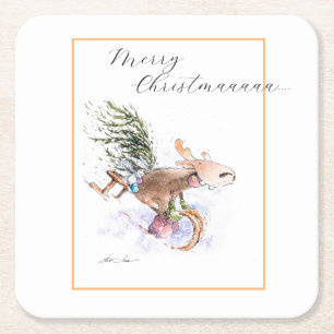 Dessous-de-verre Carré En Papier EVE Peint renne de Noël et lapin