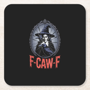Dessous-de-verre Carré En Papier F-Caw-F Corbeau Drôle Gothique Lune Oiseau Hallowe