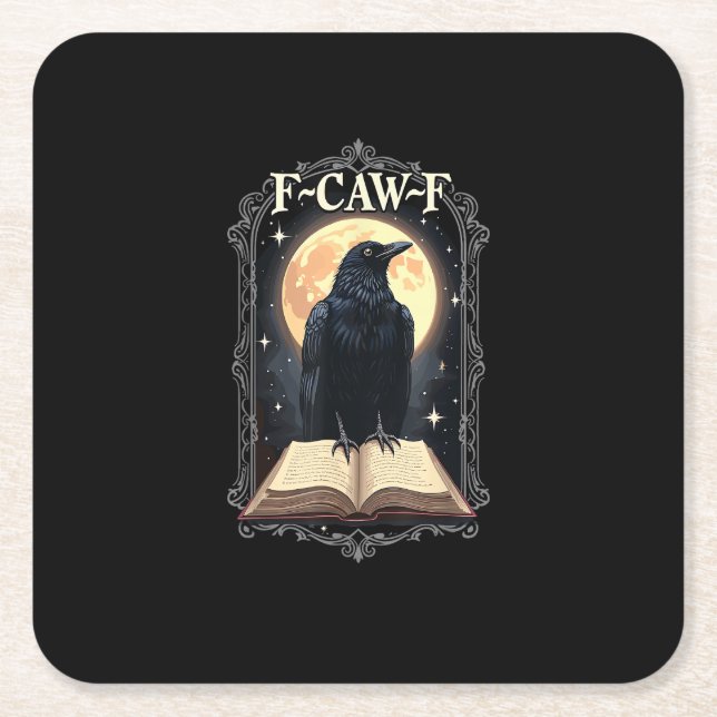 Dessous-de-verre Carré En Papier F-Caw-F Crow Funny Halloween Raven Moon (Devant)