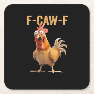 Dessous-de-verre Carré En Papier F Caw F Humour de poulet drôle Mème Coq Classique