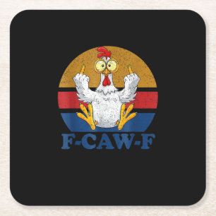 Dessous-de-verre Carré En Papier F-Caw-F Poulet Drôle qui Fait un Doigt d'Honneur V