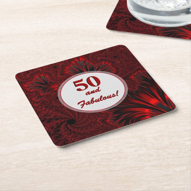 Dessous-de-verre Carré En Papier Fabuleux 50 Glamour rouge brillant fractal Anniver (Incliné)