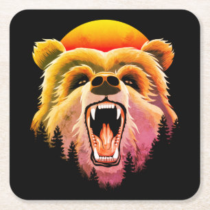 Dessous-de-verre Carré En Papier Face d'ours grizzli