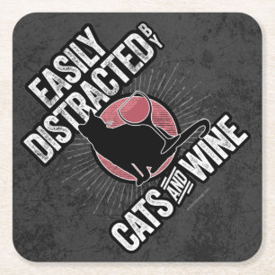Dessous-de-verre Carré En Papier Facilement distrait par les chats et le vin