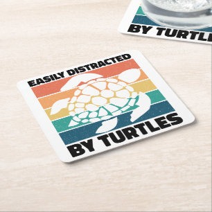 Dessous-de-verre Carré En Papier Facilement Distrait Par Les Tortues Drôle Cool Amp