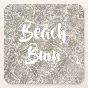 Dessous-de-verre Carré En Papier Fainéant de la plage eau sable de plage été drôle
