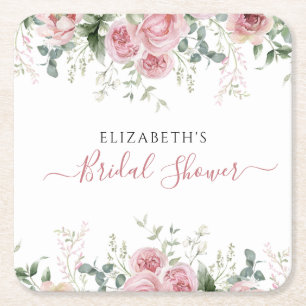 Dessous-de-verre Carré En Papier Faire invitation Eucalyptus & Roses roses