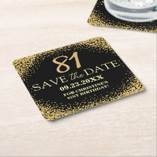 Dessous-de-verre Carré En Papier Faire part de 81e anniversaire Black Gold Glitter