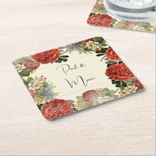 Dessous-de-verre Carré En Papier Faire-part de mariage BOHO Floral Retro
