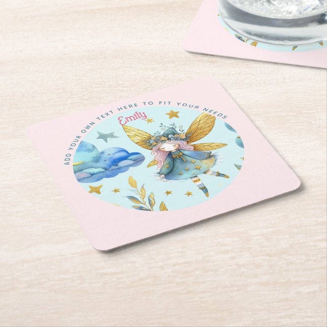 Dessous-de-verre Carré En Papier Fairy Birthday Turquoise Gold Rose Princess Fairyt (Incliné)