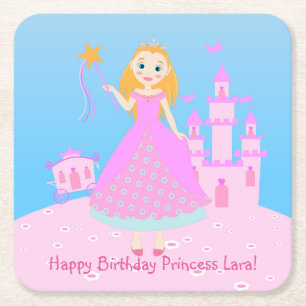 Dessous-de-verre Carré En Papier Fairytale Princess à Pink Birthaday