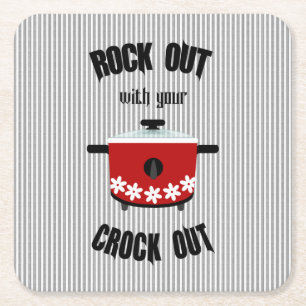 Dessous-de-verre Carré En Papier Fais du rock avec ta cocotte rayée rouge et noir