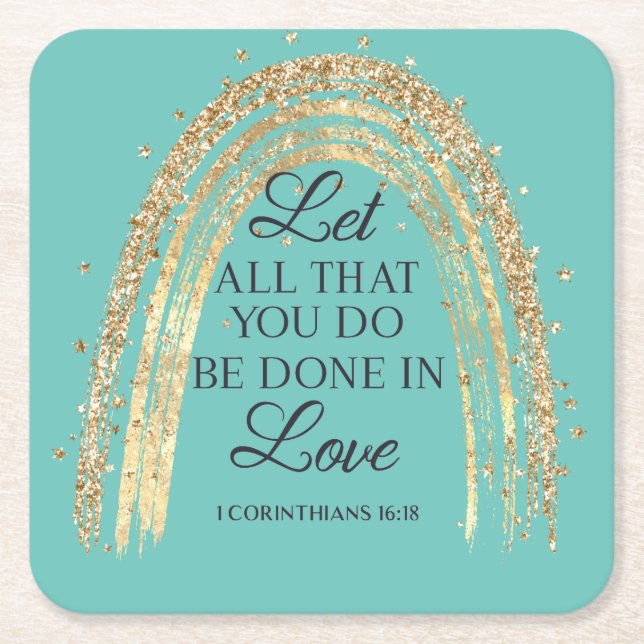 Dessous-de-verre Carré En Papier Fait Dans L'Amour Gold Rainbow (Devant)