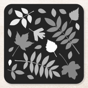 Dessous-de-verre Carré En Papier Fallen Feuille Design Gris Blanc Noir