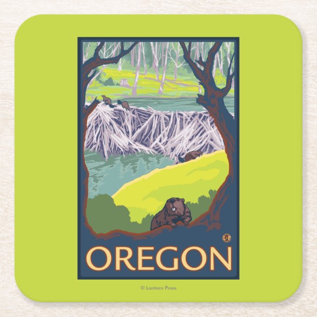 Dessous-de-verre Carré En Papier Famille des castors (Devant)