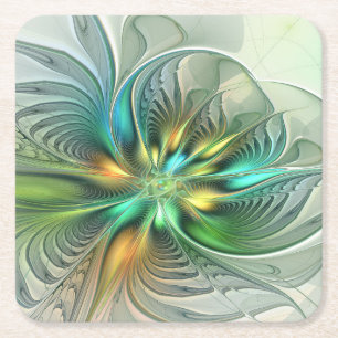 Dessous-de-verre Carré En Papier Fantaisie Abstraite Moderne Fleur Fractale Colorée