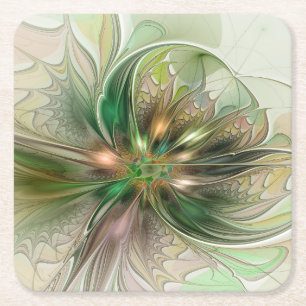 Dessous-de-verre Carré En Papier Fantaisie Abstraite Moderne Fleur Fractale Colorée