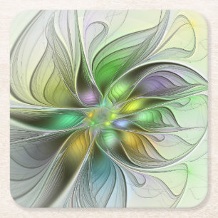 Dessous-de-verre Carré En Papier Fantaisie florale colorée abstraite moderne fracta