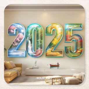 Dessous-de-verre Carré En Papier Fantaisie Mignon 2025 Quatre Chiffres