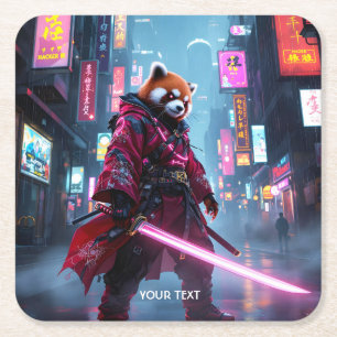 Dessous-de-verre Carré En Papier Fantastique Panda Rouge Samouraï Mignon