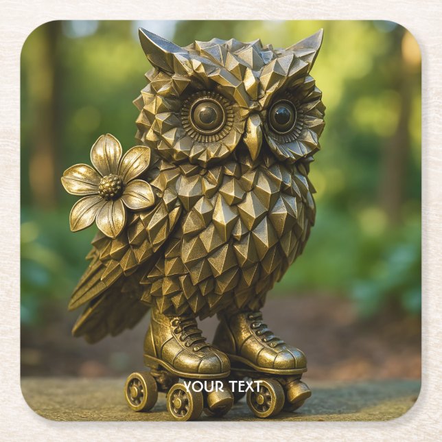 Dessous-de-verre Carré En Papier Fantasy Cute Brass Owl Skates (Devant)