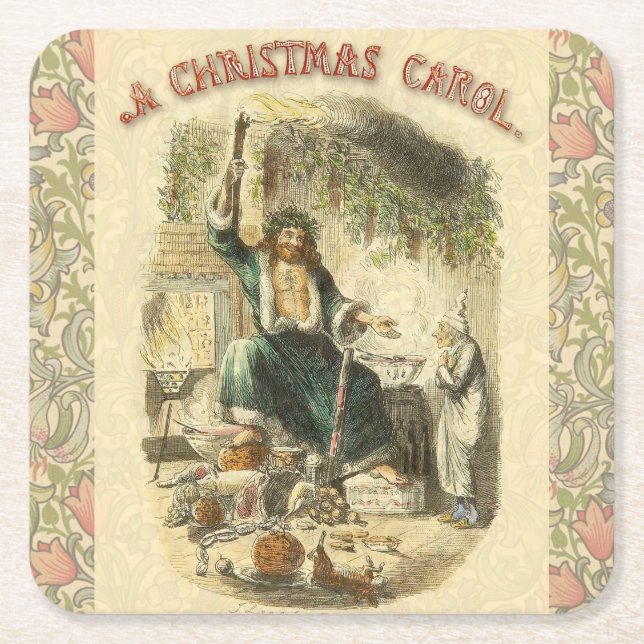 Dessous-de-verre Carré En Papier Fantôme de Noël Présent Scrooge (Devant)