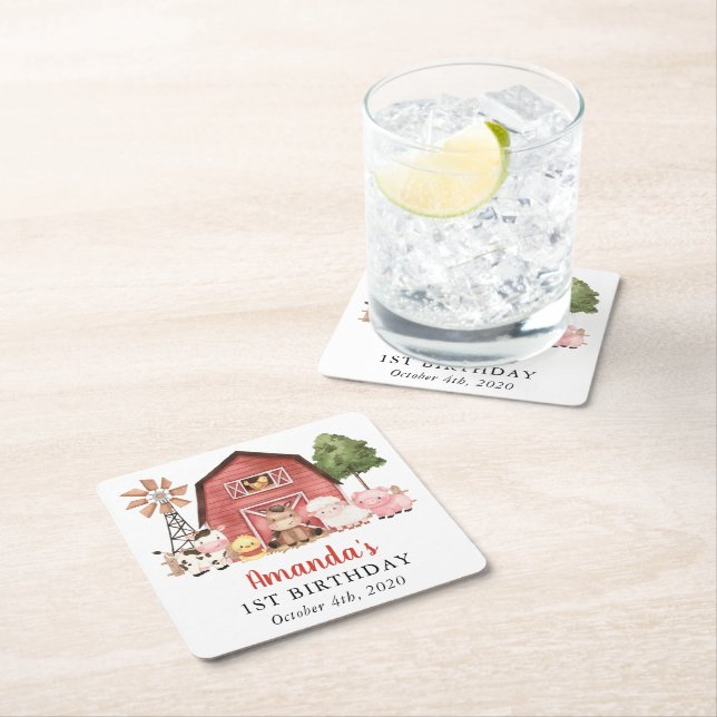 Dessous-de-verre Carré En Papier Farm Animals, Cute Animals, Barn, First Birthday (En situation)